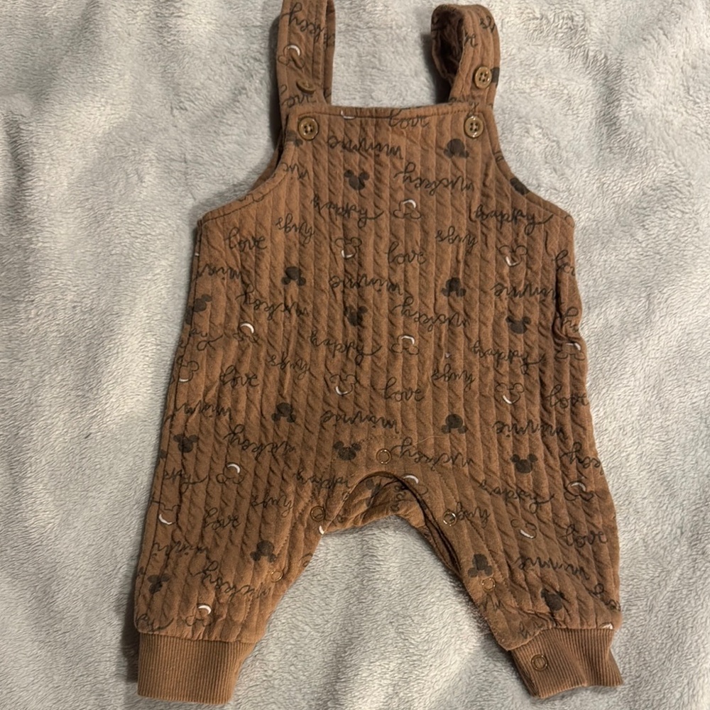 Disney Brown Overalls with Mickey Pattern